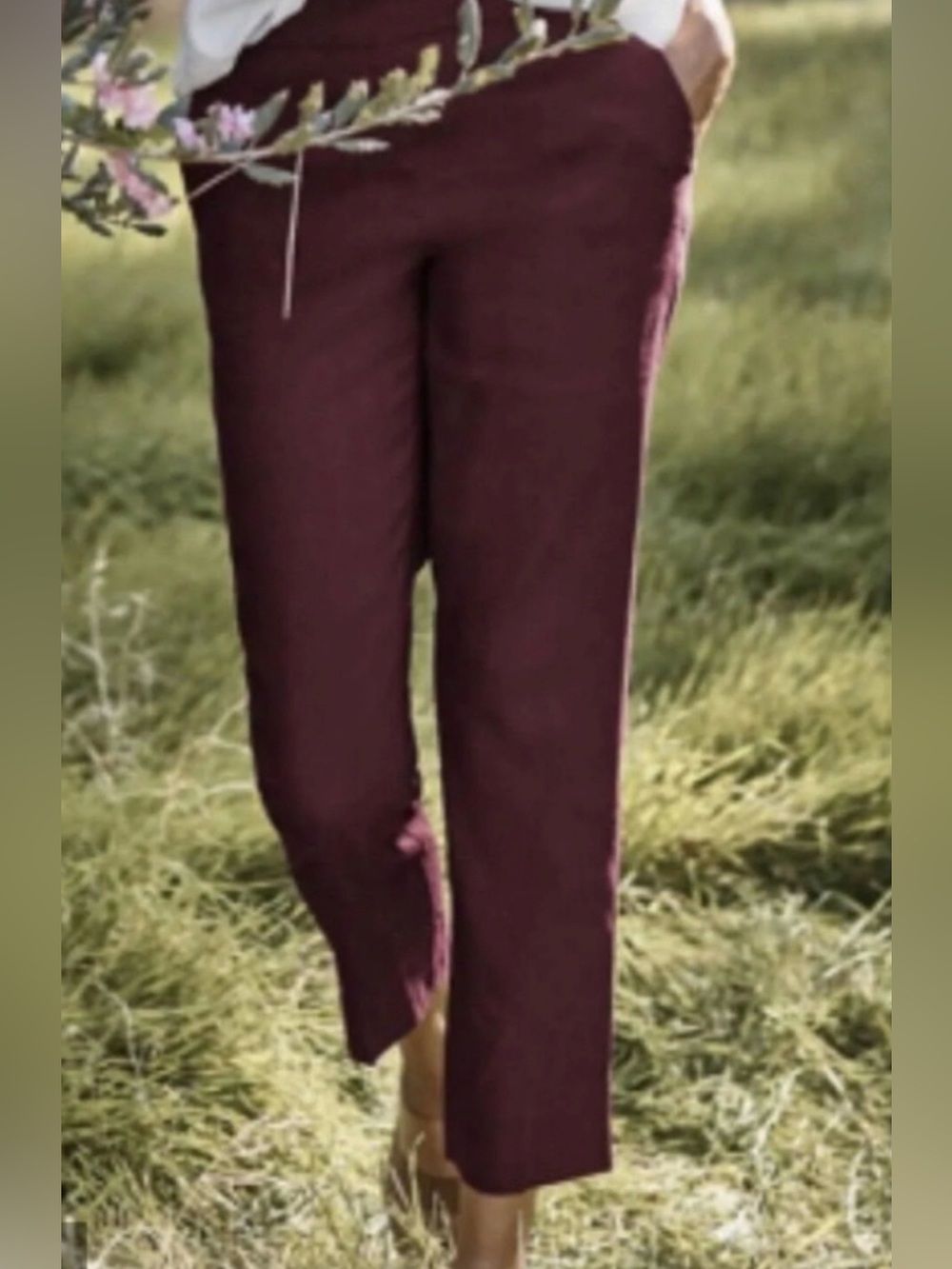 J.Jill Linen Blend Stretch Pull-On Tapered Ankle Pants XL Burgundy Wine